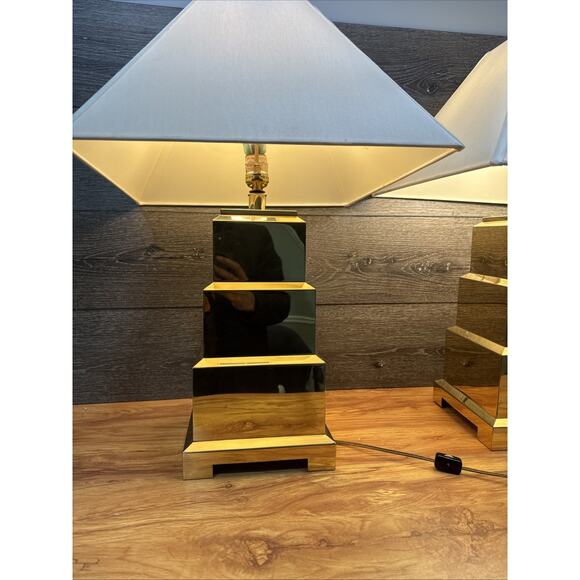 VTG Frederick Cooper Brass Pagoda Table Lamps Pair Hollywood Regency 26” ~pair - Picture 2 of 12